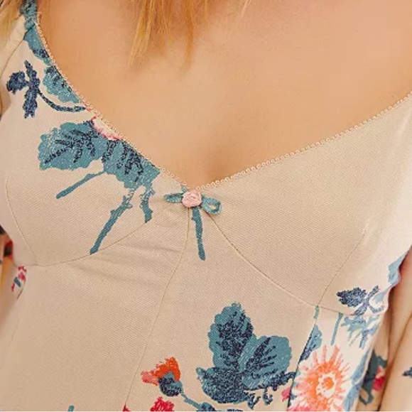 FRE PEOPLE FRANCESCA FLORAL LONG SLEEVE MINI DRESS SMALL - Picture 3 of 9